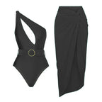 Solid Color Retro Hollow Out Cutout Siamese Women Swimsuit Set Cover Belly Slimming Swimsuit Lot Bella Mia