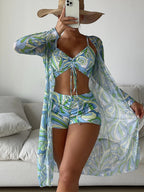 Swimsuit Women Split Three Piece Suit High Waist Long Sleeves Blouse Internet Celebrity Drawstring Suit Bella Mia