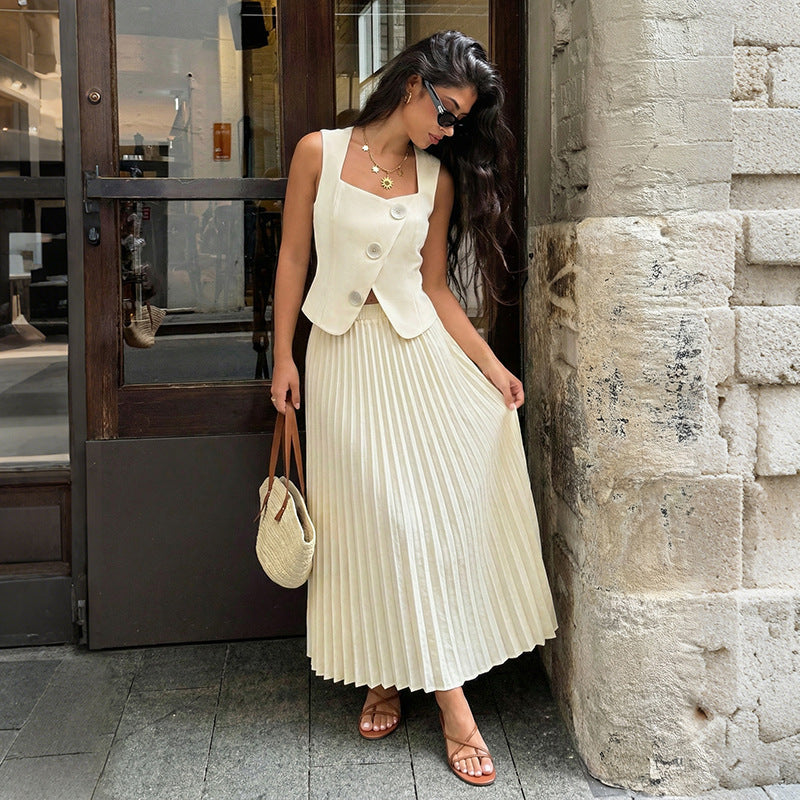 Summer Elegant Pleated Skirt Two Piece Sets Women Bella Mia