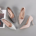 Korean Cocktail High Heels Metal Heel High Heel Low Cut Pointed Shining Sequin Cloth Pumps Bella Mia