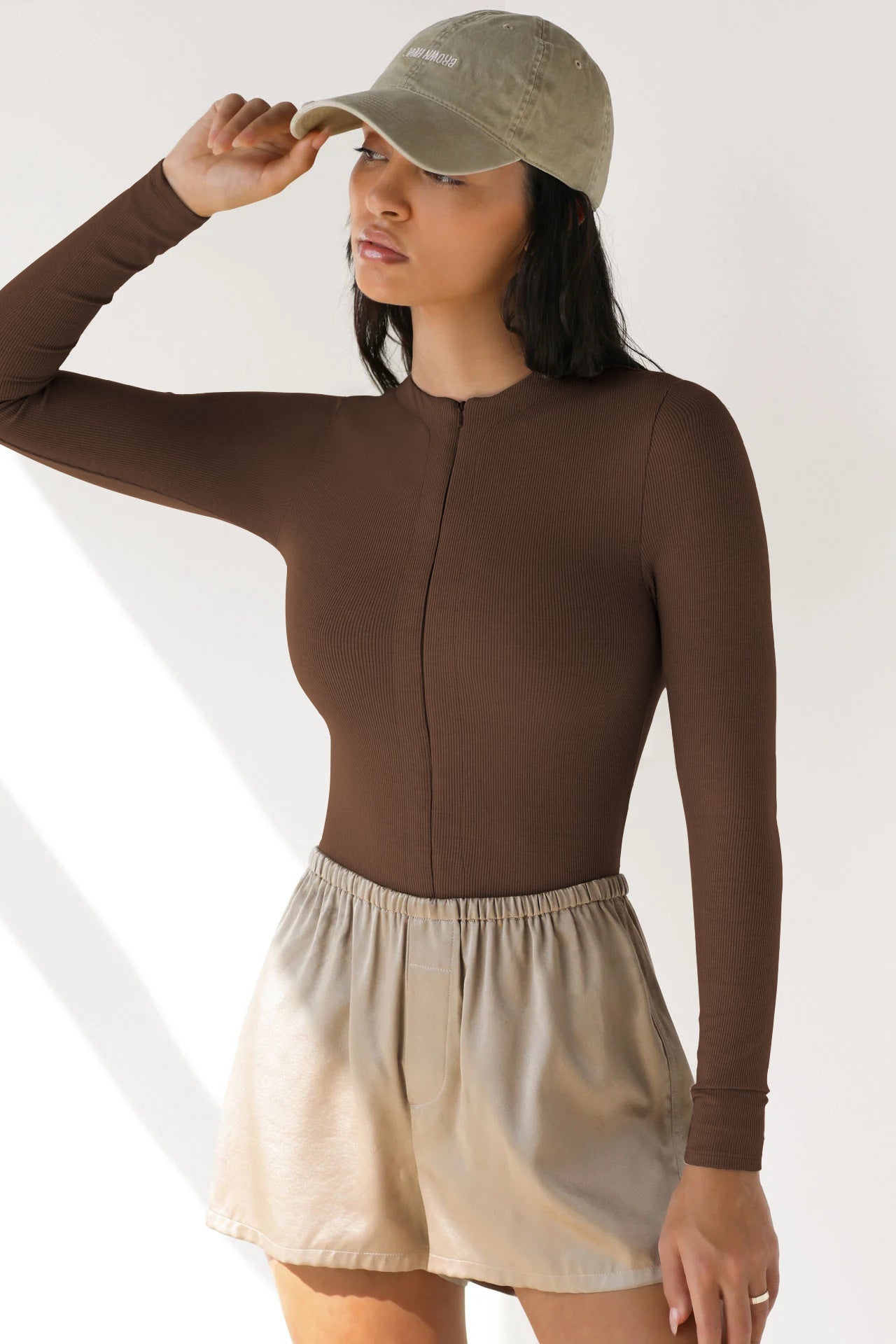 Women Clothing Jumpsuit Skinny Knitted Top Jumpsuit Zipper Top Shorts Bella Mia