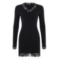 Sexy Lace Stitching V neck Long Sleeve Dress Women Elegant Slim Bottoming Solid Color Dress Bella Mia