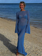 Knitted Hollow Out Cutout out See through Backless Dress Sexy Two Way Seaside Vacation Sun Protection Dress for Women Bella Mia