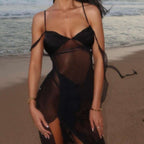 Spring Summer Women Clothing Sexy Girls Mesh See through Split Irregular Asymmetric Spaghetti Strap Dress Bella Mia