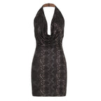 Metallic Glossy Features Swing Collar Sleeveless Halter Dress Backless Sheath Sexy Dress Bella Mia