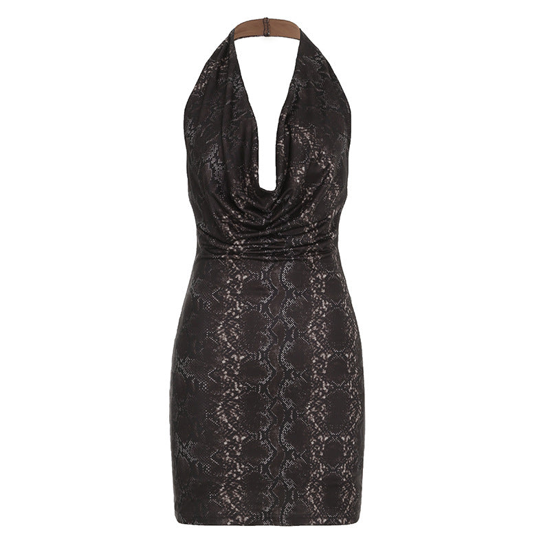Metallic Glossy Features Swing Collar Sleeveless Halter Dress Backless Sheath Sexy Dress Bella Mia