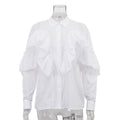 French Design Ruffled White Shirt Women Autumn Polo Collar Long Sleeve Office All Match Top Bella Mia