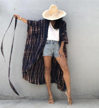 Rayon Printed Beach Cover-up Sexy Cardigan Belt Sun Protection Shirt Beach Cover Up Bella Mia
