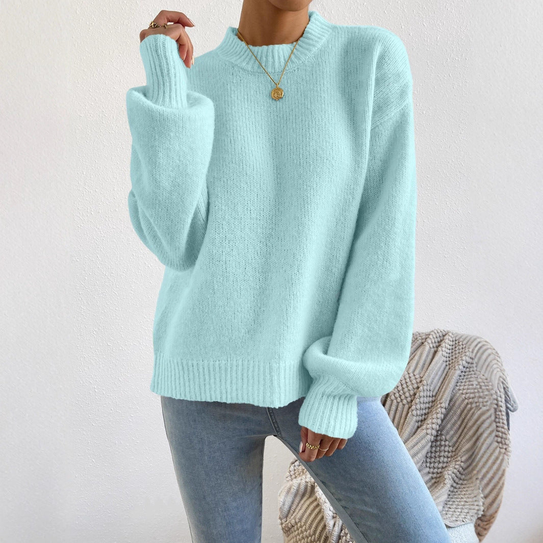 Autumn Winter Autumn Winter Comfortable Casual Loose round Neck Linking Long Sleeve Solid Color Sweater for Women Bella Mia