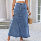 Elastic Waist Front Breasted Stitching Design All Matching Jeans Skirt Women Bella Mia
