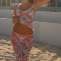 Floral Gauzy Beach Dress with Suspenders Split Sexy Bow Lace Skirt Set Bella Mia
