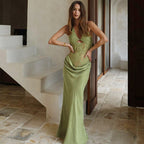 Spring Women Clothing Sexy Halter Cut out Slim Hip Fold Dress Bella Mia