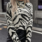 Autumn Winter Essential Loose Pullover Zebra Pattern Knitted Sweater for Women Bella Mia