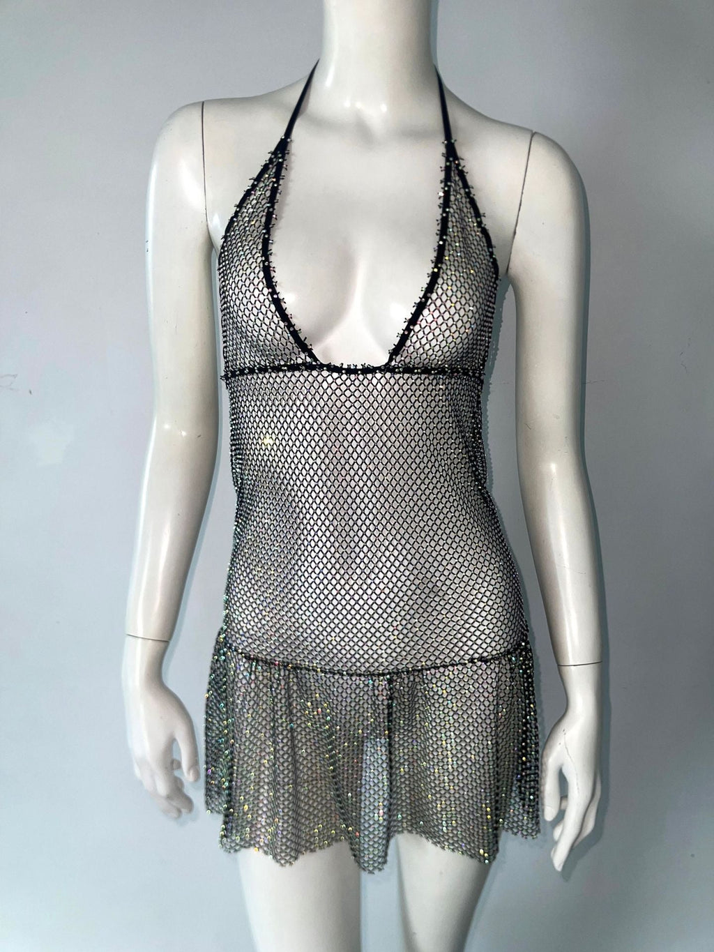 Sexy Mesh Rhinestone See through Slim Fit Sling Dress Music Festival Party Rhinestone Dress Bella Mia
