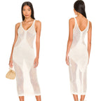 Knitted Hollow Out Cutout out V-neck Vest Skirt Holiday Casual Beach Bikini Cover 2 Colors Bella Mia
