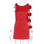 Women Clothing Summer Sexy Three Dimensional Floral Decoration Sleeveless Hip Dress Bella Mia
