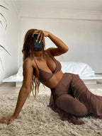 Swimsuit Women Split Three Piece Mesh Solid Color Trousers Bikini Bella Mia