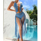Beach Tourism Hand Crocheting Three Dimensional Floral Tassel Beach Sexy Open Back Swimsuit Bikini Set Crochet hook Bella Mia