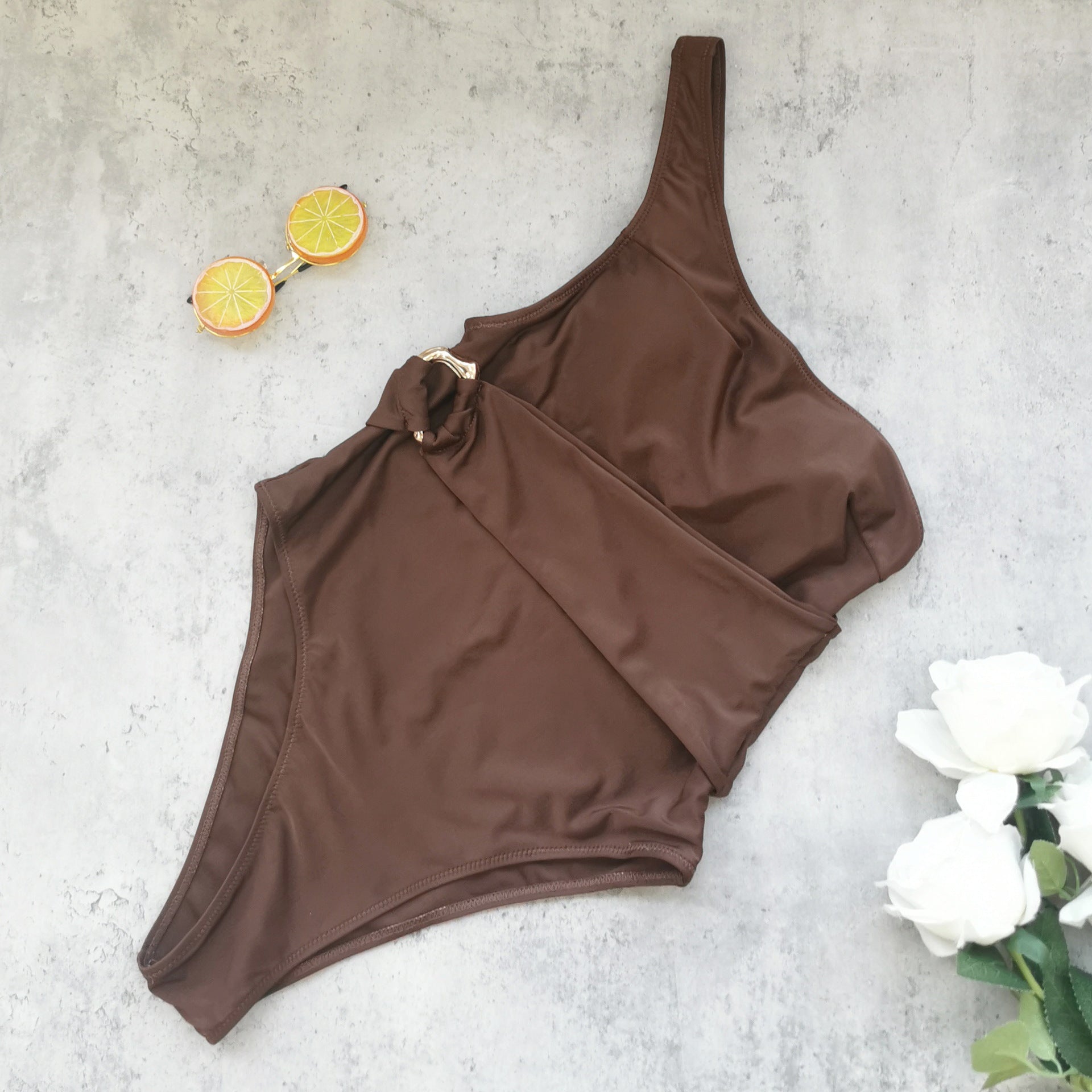 One Shoulder One Piece Swimsuit Women Solid Color Briefs Bella Mia