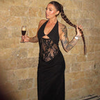 Summer Arrival Halter Backless Sexy Lace Cutout Maxi Dress Slim Fit Sheath Dress Bella Mia