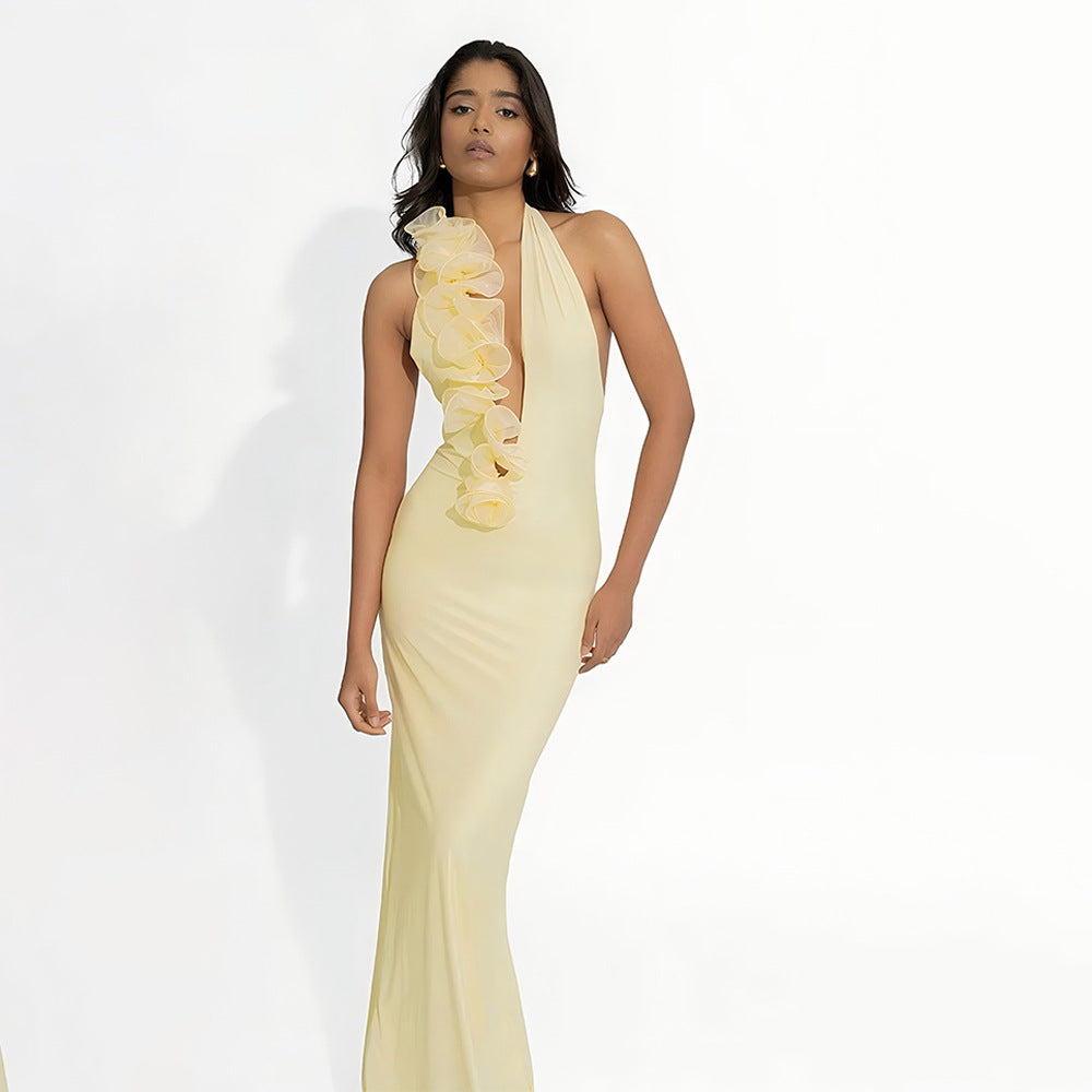Summer Elegant Halter Deep V Plunge Dress Sexy Backless Sheath Dress Bella Mia