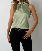 Women Clothing Spring Summer Satin Vest Spring Summer V neck Casual Spaghetti Strap Camisole Top Bella Mia