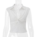 Women Clothing Summer Sexy Polo Collar Twisted Short Solid Color Cropped T shirt Top for Women Bella Mia
