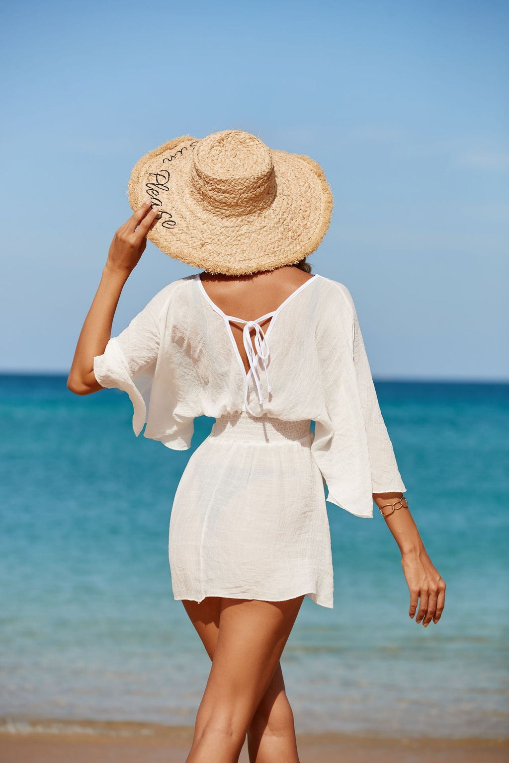 Solid Colored Sun Protection Beach Holiday Spring Sexy Backless Short Dress Bella Mia