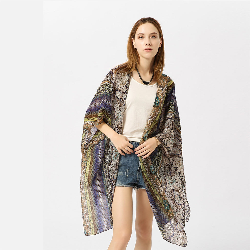 Spring Summer Paisley Pattern Kimono Cardigan Sun Protection Sun Shade Blouse Bella Mia