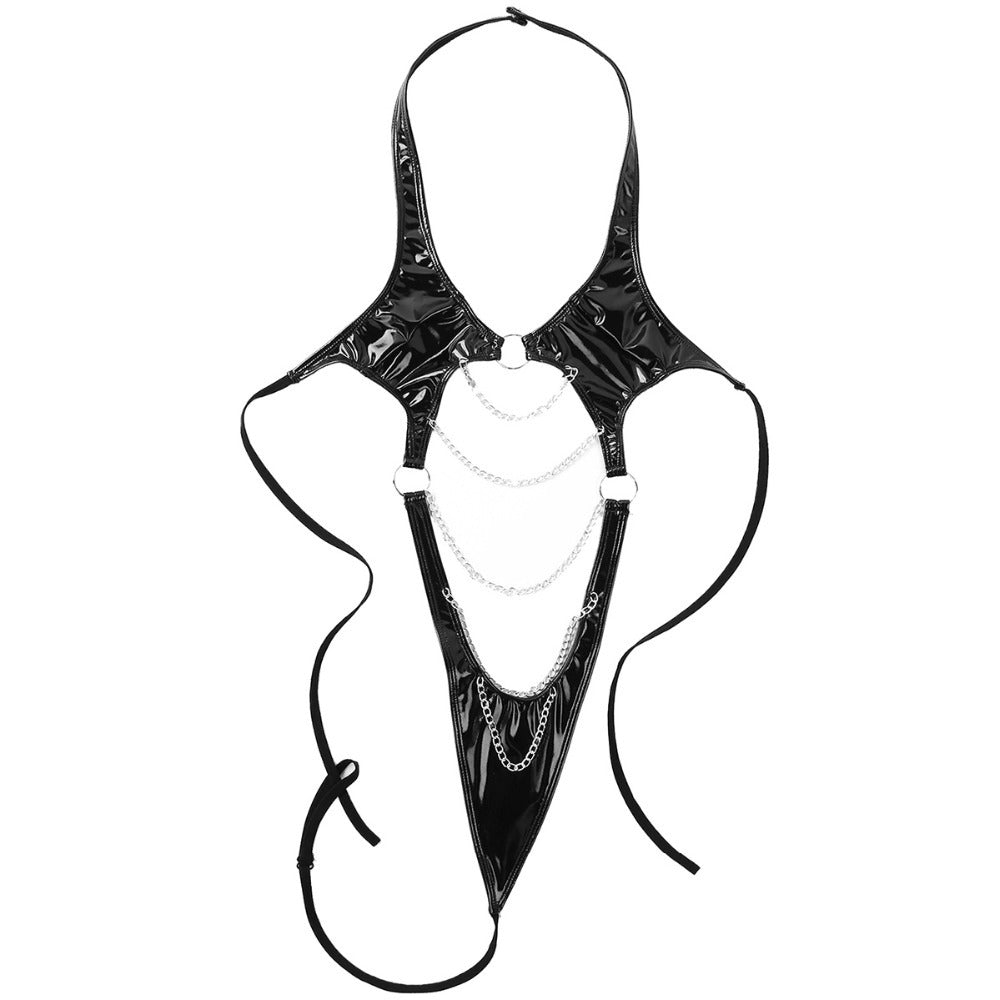 Nightclub Sexy Backless Game Clothes Patent Leather Sexy Jumpsuit Bella Mia