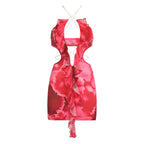 Summer Vacation Ruffled Ribbon Small Floral Print Hollow Out Cutout Sexy Halter Spaghetti Straps Dress Bella Mia