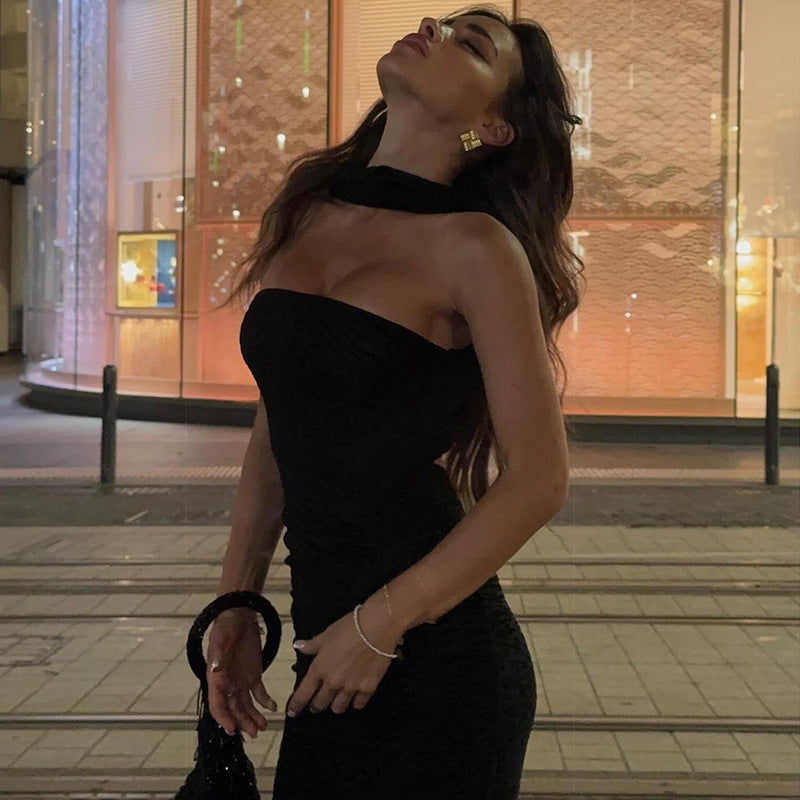 Spring Women Clothing Sexy Solid Color Backless Slim Fit Halter Tube Top Dress Bella Mia