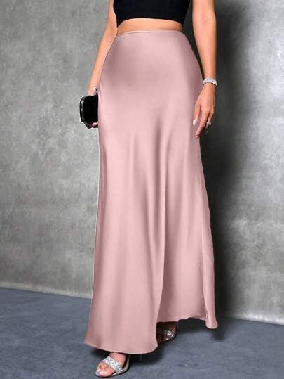 Satin Skirt Autumn Winter Simple A line Long Skirt Women Clothing Bella Mia