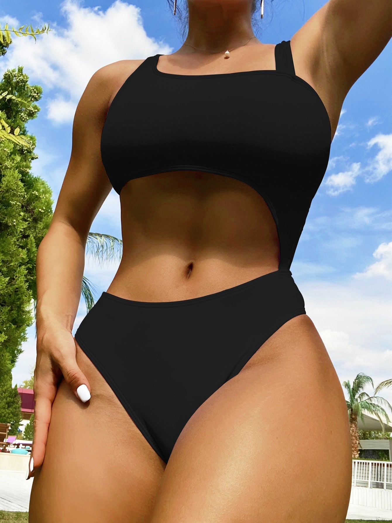 Bikini Double One Piece Swimsuit Sexy Bikini Swimwear Women Hollow Out Cutout out Swimwear Solid Color Bikini Bella Mia