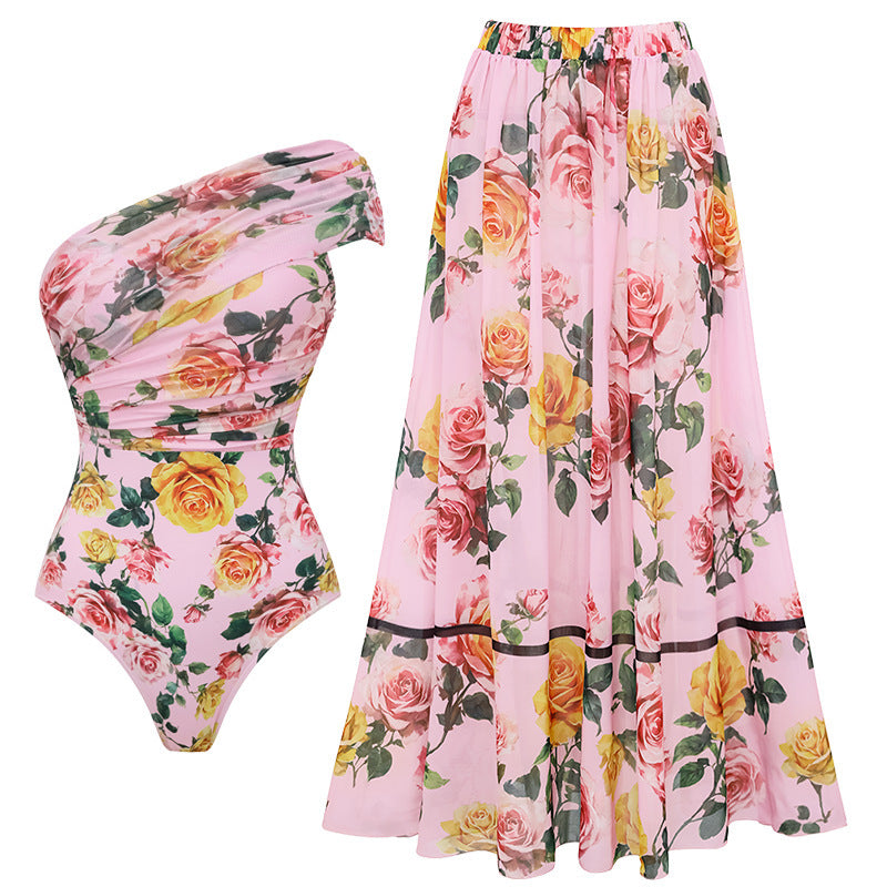 Swimsuit Pink Floral Sweet Seaside Vacation Swimsuit Women