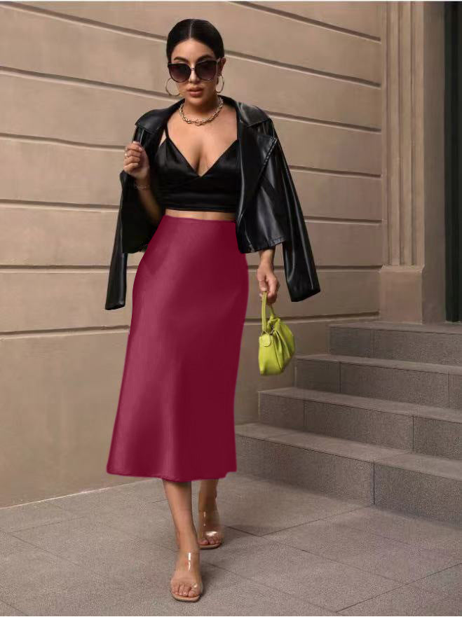 Hip Wrapped Fishtail Skirt Satin Mid Length Skirt Autumn Women Clothing Direct Bella Mia