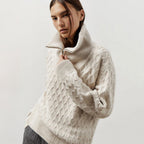 Turtleneck Half Zipper Sweater Women Autumn Winter Korean Lazy Knitwear Thick Needle Woven Sweater Bella Mia