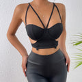 Women Clothing Advanced Design Deep V Plunge Steel Ring Chest Support Knotted Multi Strap Vest Bella Mia