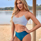 Swimwear Women High Waist Split Bikini Tight Swimsuit Striped Beach Vacation Bikini Bella Mia