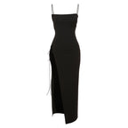 Spring Women Clothing Sexy Solid Color Side Slit Strap off Neck Sling Dress Women Bella Mia