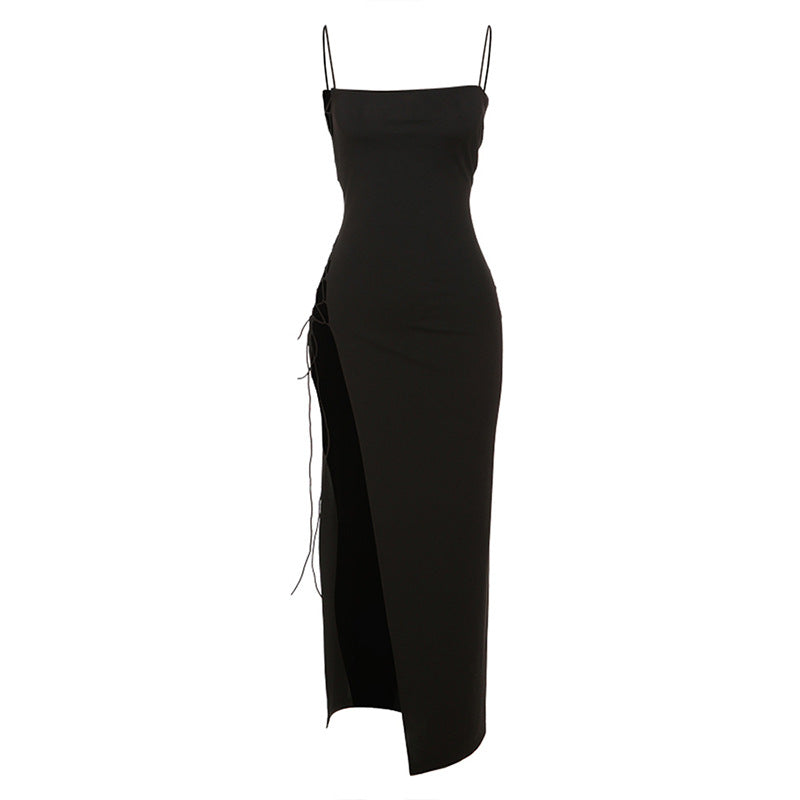 Spring Women Clothing Sexy Solid Color Side Slit Strap off Neck Sling Dress Women Bella Mia