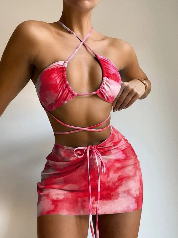 Women Seperated Swimwear Lishi Printed Three Piece Set Bikini Bella Mia