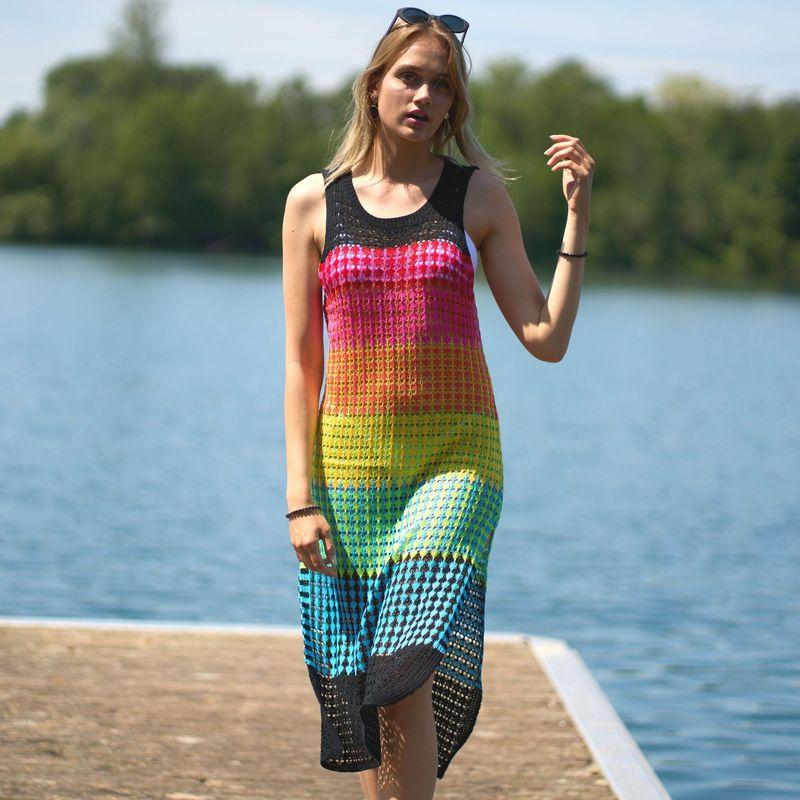 Knitted Rainbow Bar Beach Cover up Sexy Strap Dress Vacation Skirt Beach Cover Up Bella Mia