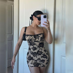 Spring Women Clothing Backless Strap Slim Retro Printed Sheath Dress for Women Bella Mia