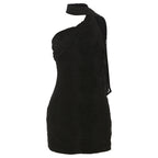 Spring Women Elegant Sexy Slim Fit Backless Lace up Scarf Collar Dress Women Bella Mia