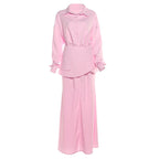 Women Clothing Fall Collared Long Sleeve Shirt Solid Color Waist Seal Skirt Three Piece Set Bella Mia