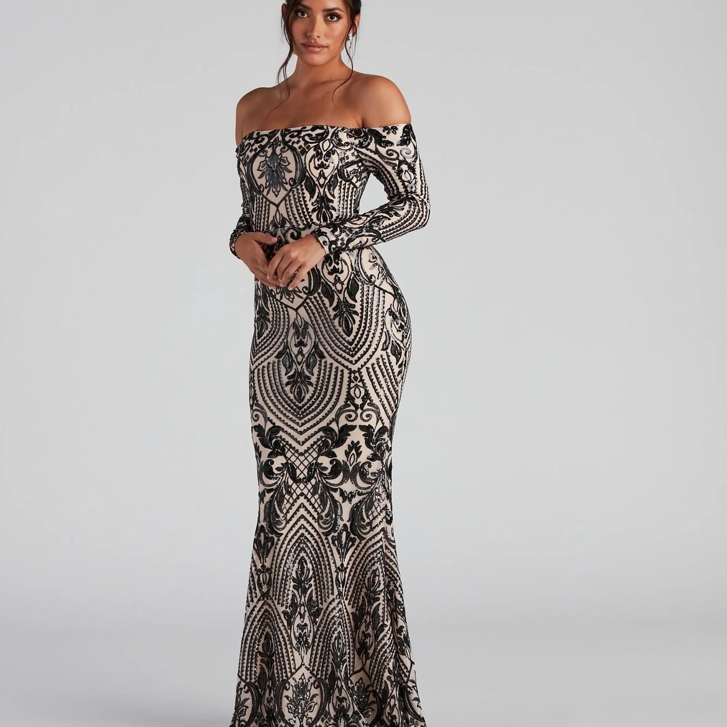 Women Elegant Sequ Sexy off Neck Dress Cocktail Evening Maxi Dress Bella Mia