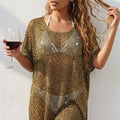 Women Dress Women Clothing Bright Silk Thread Gold Silk Sexy See through Beach Beach Cover Up