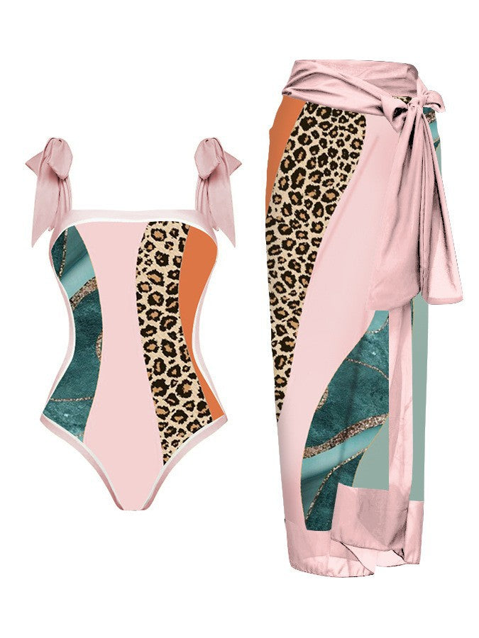 Swimwear Multi Color Printed Chiffon Dress One Piece Sunscreen Swimsuit Bella Mia