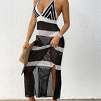 Women Dress Women Clothing Color Contrast Patchwork Suspender Skirt Tied Slim Fit Dress Beach Cover up Bella Mia